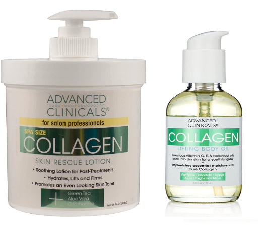 Advanced Clinicals Collagen Body Cream Moisturizer Lotion + Collagen Body Oil